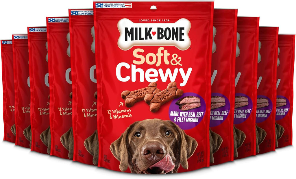 Milk-Bone Soft & Chewy Dog Treats with Real Beef & Filet Mignon, 10 Pouches
