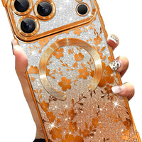 Illians Glitter Phone Case Made for iPhone 17 Pro Max 6.9 in, Orange Floral
