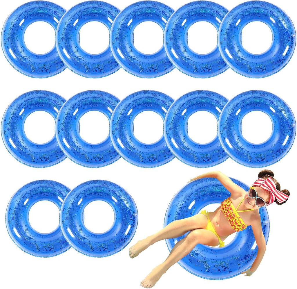 Relaxgiant 12 Pcs Pool Floats Glitter Swim Rings with Sequined, Blue