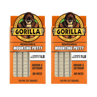 Gorilla Removable Mounting Putty Reusable & Repositionable Adhesive 168 Count Pre-Cut Squares (Pack of 2) Holds 2 lbs. B
