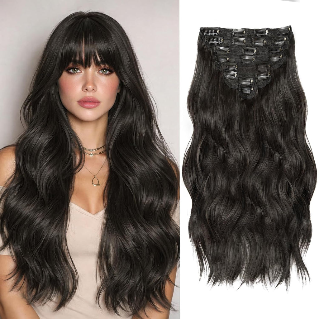 Hair Extensions Clip Ins, 8PCS 20 Inch Natural Black Clip in Hair Extensions, Synthetic Long Wavy Curly Hair Extension,