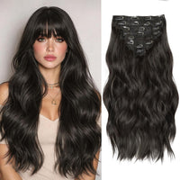 Hair Extensions Clip Ins, 8PCS 20 Inch Natural Black Clip in Hair Extensions, Synthetic Long Wavy Curly Hair Extension,