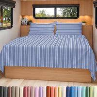 Short Queen Size 4 Piece Bed Sheet Set - RV Short Queen - Blue Stripes