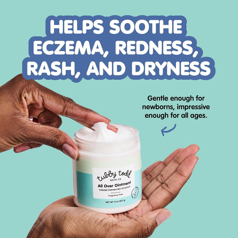 TUBBY TODD All Over Ungüento - Crema para eccema para bebé, multiuso diario, sensible, seca, irritación, crema para aliviar la piel del bebé, sin esteroides y gluten, sin fragancia, 1 paquete, 8 onzas