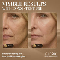 GLO24K UNLEASH THE POWER OF GOLD GLO24K - Dispositivo de belleza de luz roja para cara y cuello, masajeador facial y cuello 3 en 1 con triple LED y tecnología de vibración avanzada