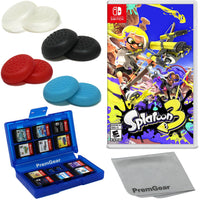 Splatoon 3 for Nintendo Switch (US Version), with PremGear Thumb Grips (8 pack - Black, Blue, Red & Clear), 24 Slot Game