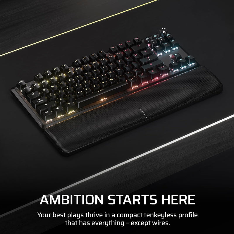 Corsair K70 CORE TKL Wireless RGB Tenkeyless Mechanical Gaming Keyboard – Pre-Lubed MLX Red v2 Linear Switches, SOCD, ABS Double-Shot Keycaps, Sound Dampening, 1000Hz Polling, QWERTY NA – Black