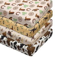 VitalCozy 4 Pcs Western Cowboy Crib Sheets, 52 x 28 x 8 Inches