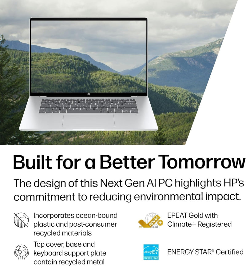 HP OmniBook 5 16 inch Next Gen AI PC, 2K Display, Snapdragon X X1-26-100, 16 GB RAM, 512 GB SSD, Qualcomm Adreno GPU, Windows 11 Home, Glacier Silver, 16-fb0299nr