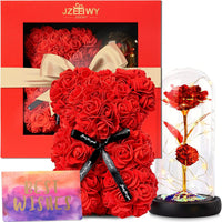 JZEEIWY Flower Rose Bear for Mom,Perfect Birthday Romantic Gift for Wife Daughter Girlfriend Friend Her,Light up Rose in Glass Dome for Birthday Anniversary Mothers Day Valentines Day