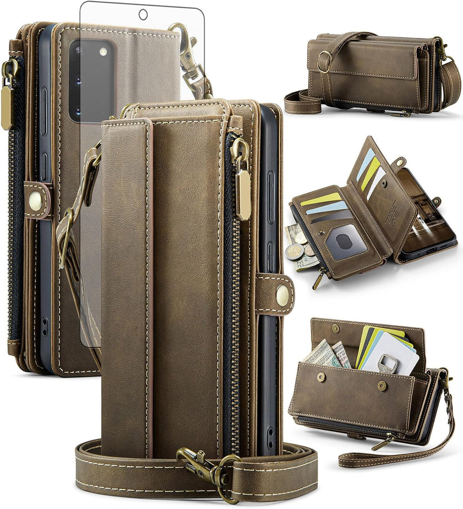 Phone Case for Samsung Galaxy S20 Plus S20+ 5G Zipper Wallet Cover with Screen Protector Crossbody Lanyard Strap Flip RF