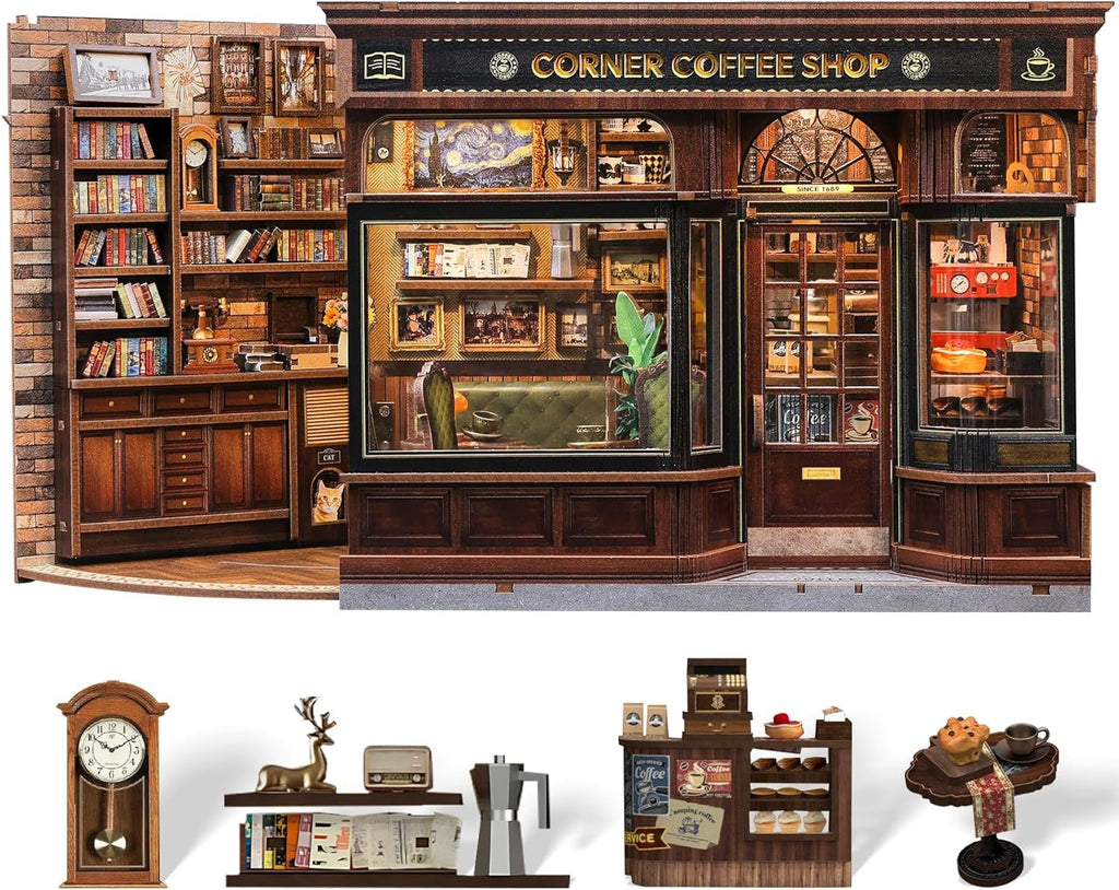 CUTEBEE Book Nook Kit, DIY Miniature House Coffee Shop Dollhouse