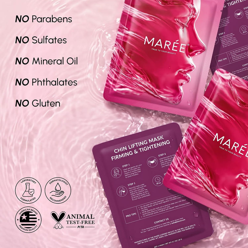 MAREE Máscara de elevación en V – Cinta de elevación de cuello antienvejecimiento y correa de barbilla para dormir – Parche de arrugas para el cuello y reductor de doble barbilla para estiramiento