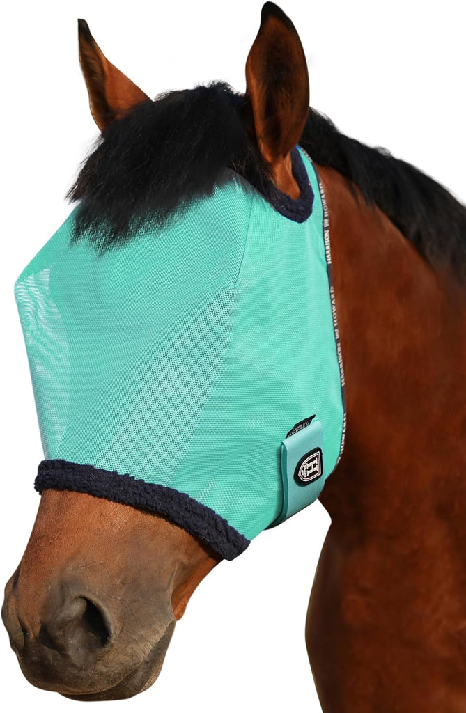Harrison Howard All Round Mesh Horse Fly Mask UV Protective with Fleece Padded Edging Mint XL