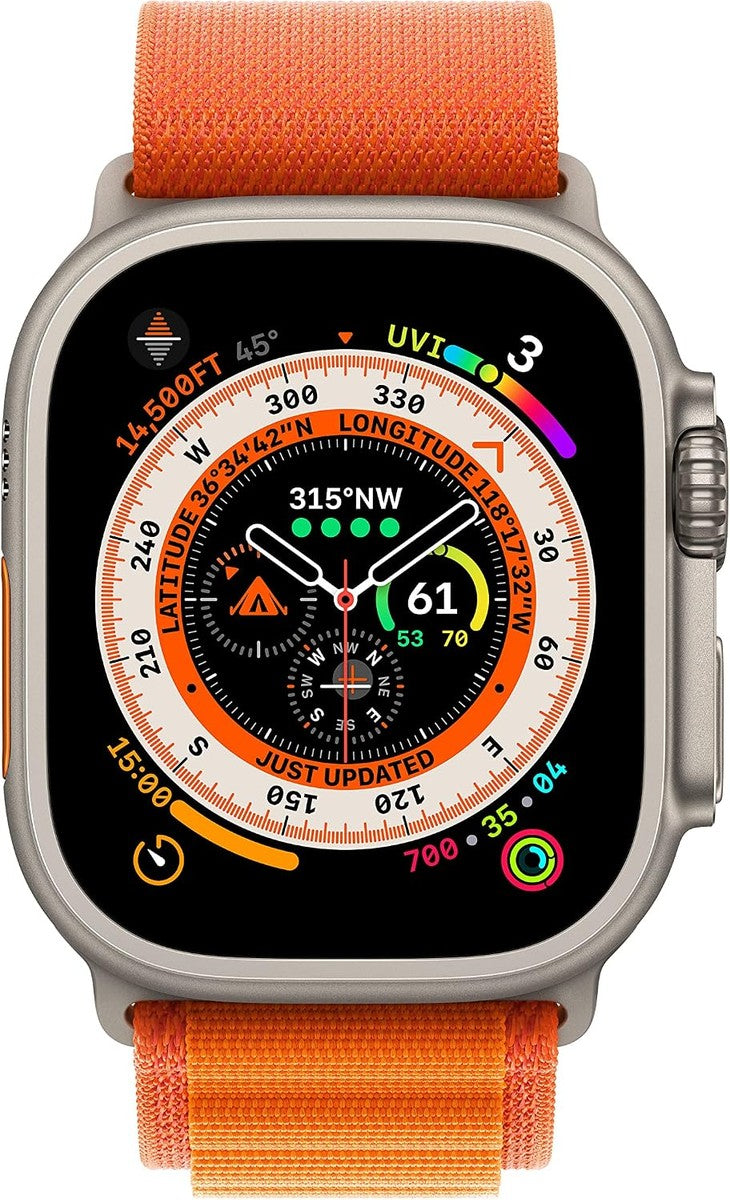 Renewed Apple Watch Ultra [GPS + Cellular 49mm] Titanium Case with Orange Alpine Loop, Large (Renewed)