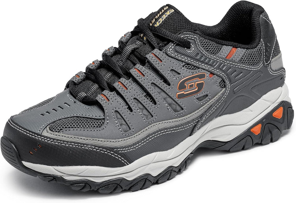 Skechers Men's Afterburn M. Fit Fashion Sneakers – Leather Upper, Memory Foam Insole, Rubber Outsole, Charcoal/Gray, 12 X-Wide - 10 / Black/Charcoal