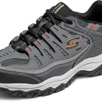 Skechers Men's Afterburn M. Fit Fashion Sneakers – Leather Upper, Memory Foam Insole, Rubber Outsole, Charcoal/Gray, 12 X-Wide - 13 Wide / Navy