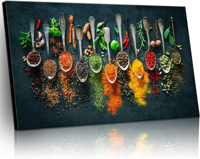 Framed Large Kitchen Wall art Pictures Decor Couful Spice in Spoon Vintage Canvas Wall Art Food Photos Painting On Canva