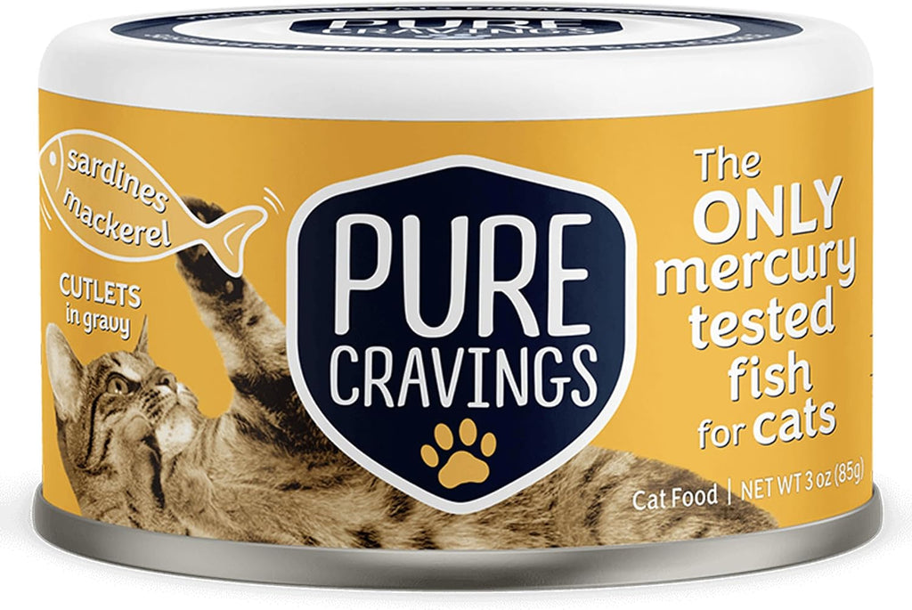 Pure Cravings Wet Cat Food Canned Mackerel and Sardine Cutlets in Gravy, Every Catch is Mercury Tested, Moist Can Fish f