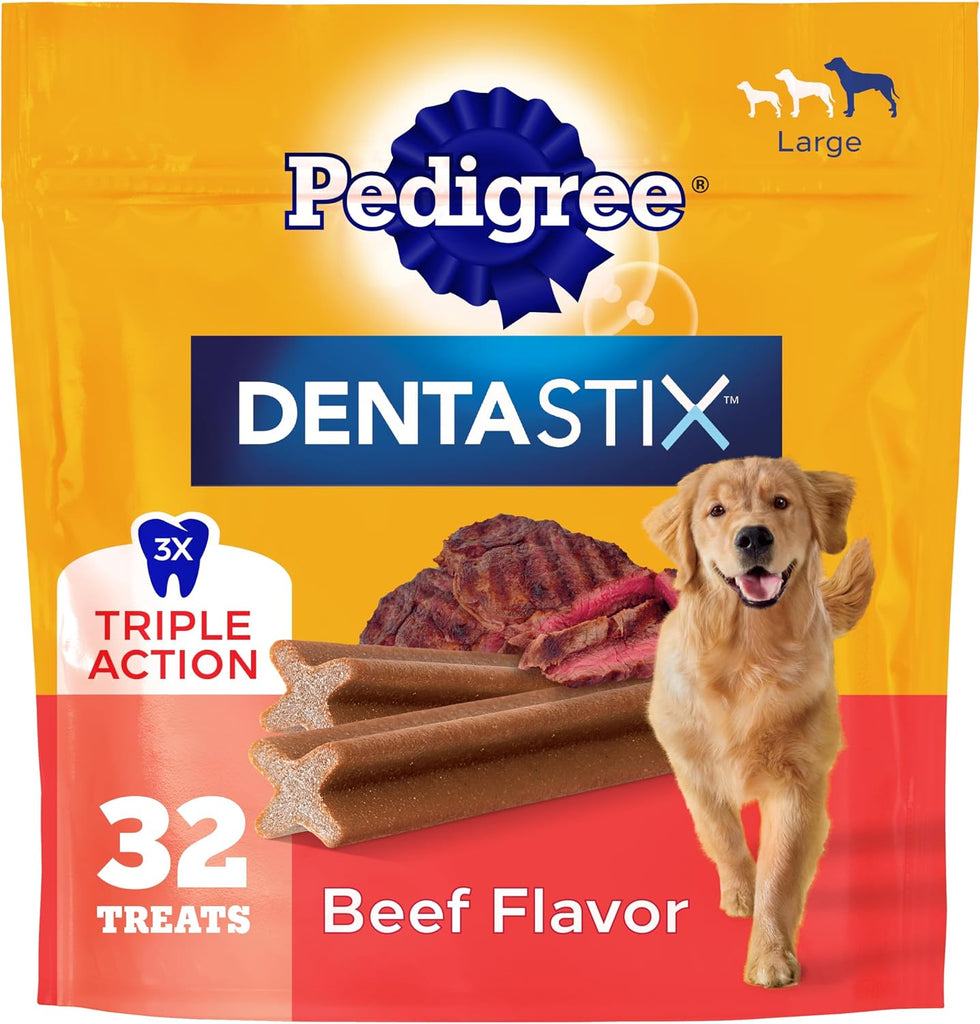 Pedigree Dentastix Large Breed Dental Dog Treats, Beef Flavor, 32 Count