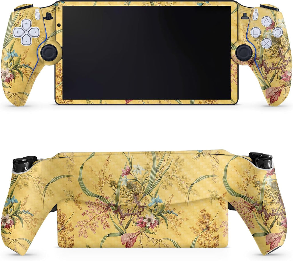 Carbon Fiber Gaming Skin Compatible with PS5 Portal Remote Player - Yellow Marble End - Premium 3M Vinyl Protective Wrap