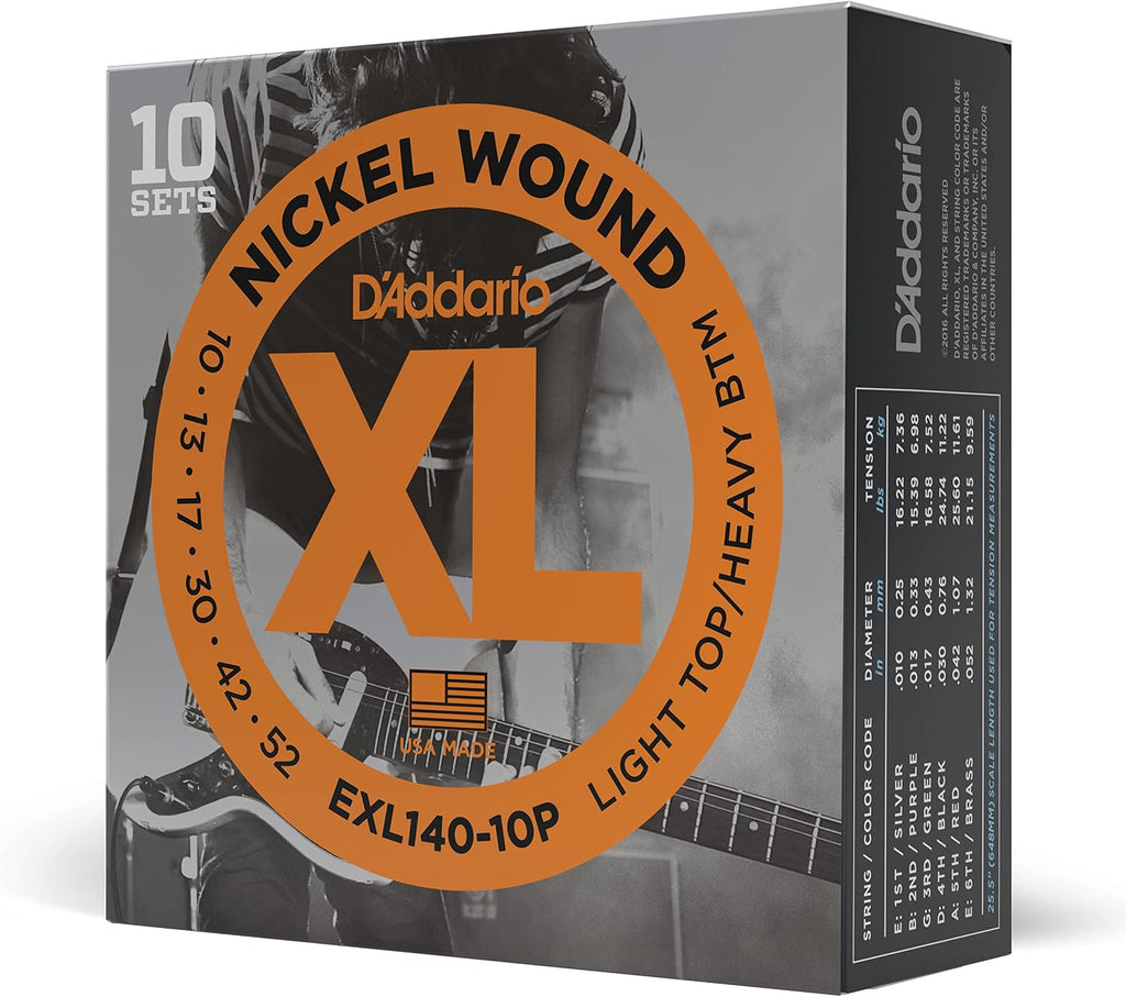 D'Addario XL Nickel EXL140-10P Electric Guitar Strings, 10-52, 10 Sets