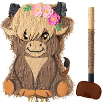 WERNNSAI Highland Cow Piñata - Scottish Cattle Piñata with Blindfold Bat