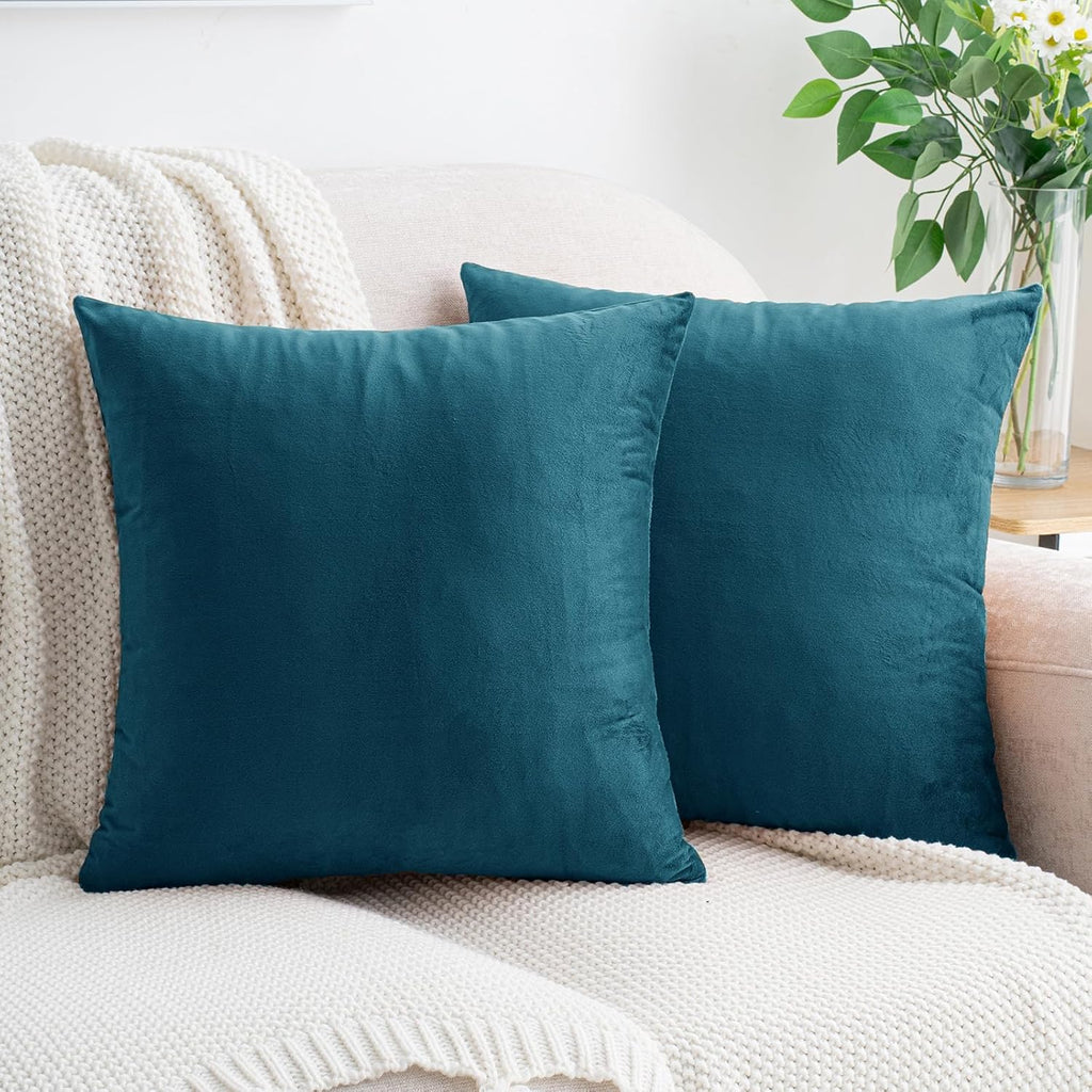 HWY 50 Ocean Blue Throw Pillow Covers Velvet 22x22 Inch Pack of 2