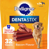 Pedigree Dentastix Large Breed Dental Dog Treats, Bacon Flavor, 32 Count