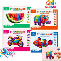 Xuoent Sticker by Number for Kids, 4-Pack Sticker Activity Books with 24 Designs, 3D Sticker Sets for Adults, Travel Toy