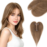 Hairro Hair Toppers For Women Real Human Hair Short Topper Hair Pieces For Thinning Hair Medium Brown Wiglet No Bang Mid