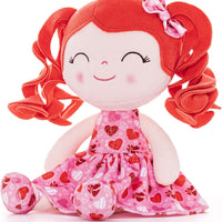 Gloveleya Soft Dolls Plush Figure Key Chain Curly Hair Red Hair Heart Dress Baby Doll 12inches