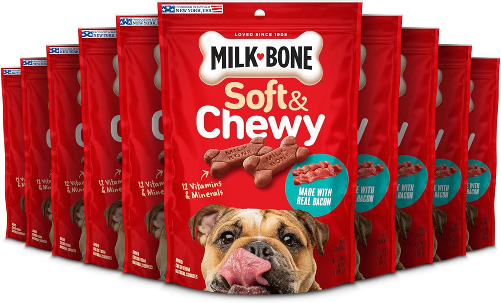 Milk-Bone Soft & Chewy Dog Treats, Made with Real Bacon, 10 Pouches