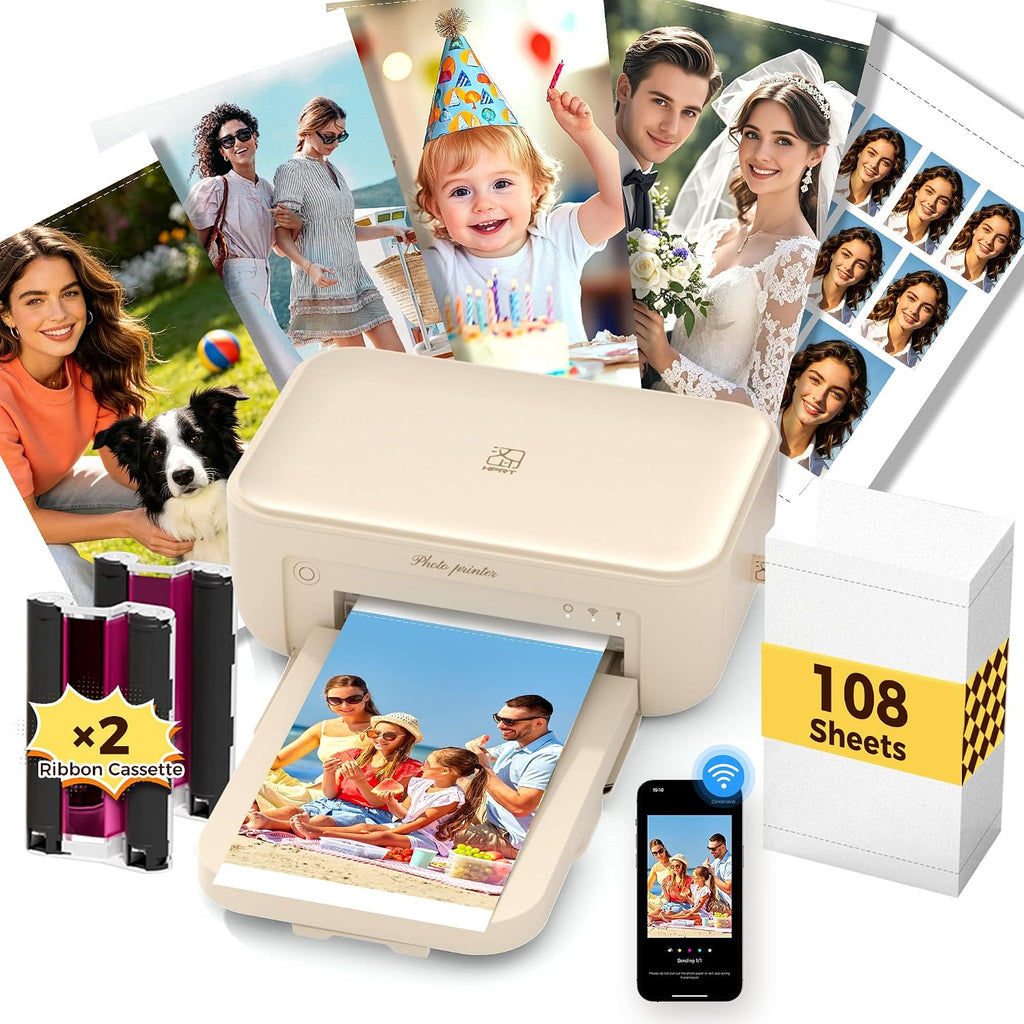 HPRT CP4100 4X6 Photo Printer for iPhone & Android, 108 Sheets & 2 Ribbons