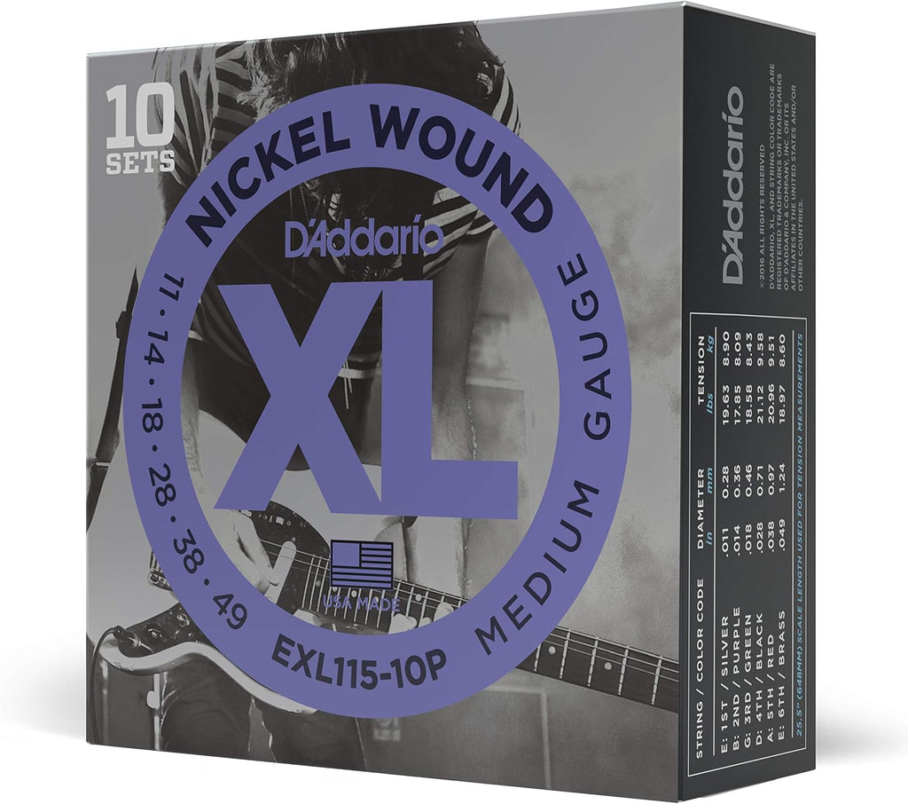 D'Addario XL Nickel EXL115-10P Electric Guitar Strings, 11-49, 10 Sets