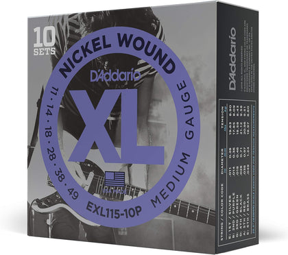 D'Addario XL Nickel EXL115-10P Electric Guitar Strings, 11-49, 10 Sets