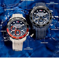 Tommy Hilfiger TH-Regatta Men's Chronograph Quartz Watch – 44mm Stainless Steel Case, Rotating Bezel, Silicone Strap, Nautical- Inspired Sport Style, Gift for Him
