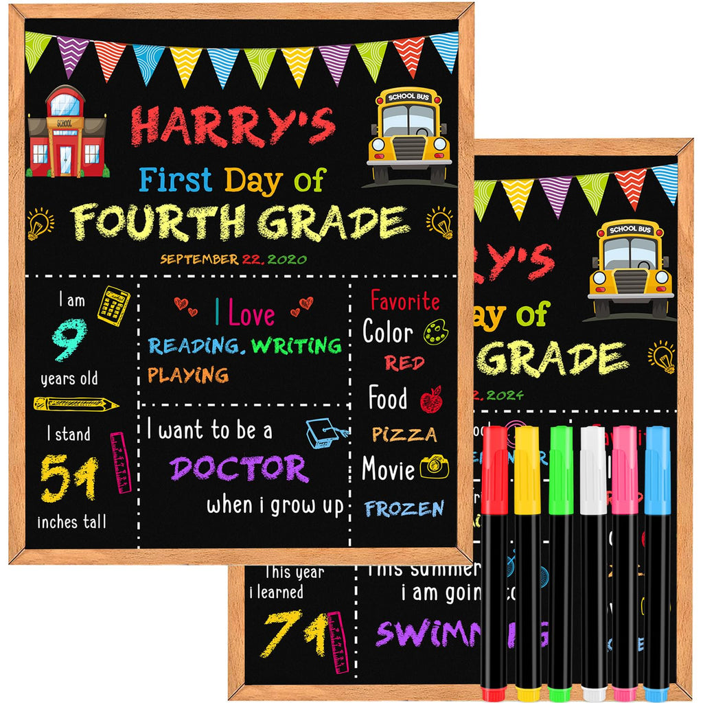 First Day of School Sign Board with 6 Liquid Chalk Markers, Double-Sided