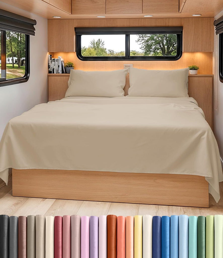 Short Queen Size 4 Piece Bed Sheet Set - RV Short Queen Sheets - Cream