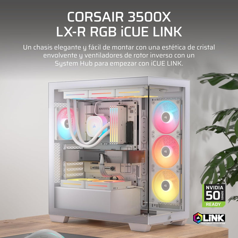 Corsair 3500X LX RGB Link Panoramic Mid-Tower PC Case – 3X Pre-Installed Fans, High Airflow, Spacious Interior, GPU Anti-Sag, Reverse Connection Motherboard Compatible – White
