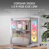 Corsair 3500X LX RGB Link Panoramic Mid-Tower PC Case – 3X Pre-Installed Fans, High Airflow, Spacious Interior, GPU Anti-Sag, Reverse Connection Motherboard Compatible – White