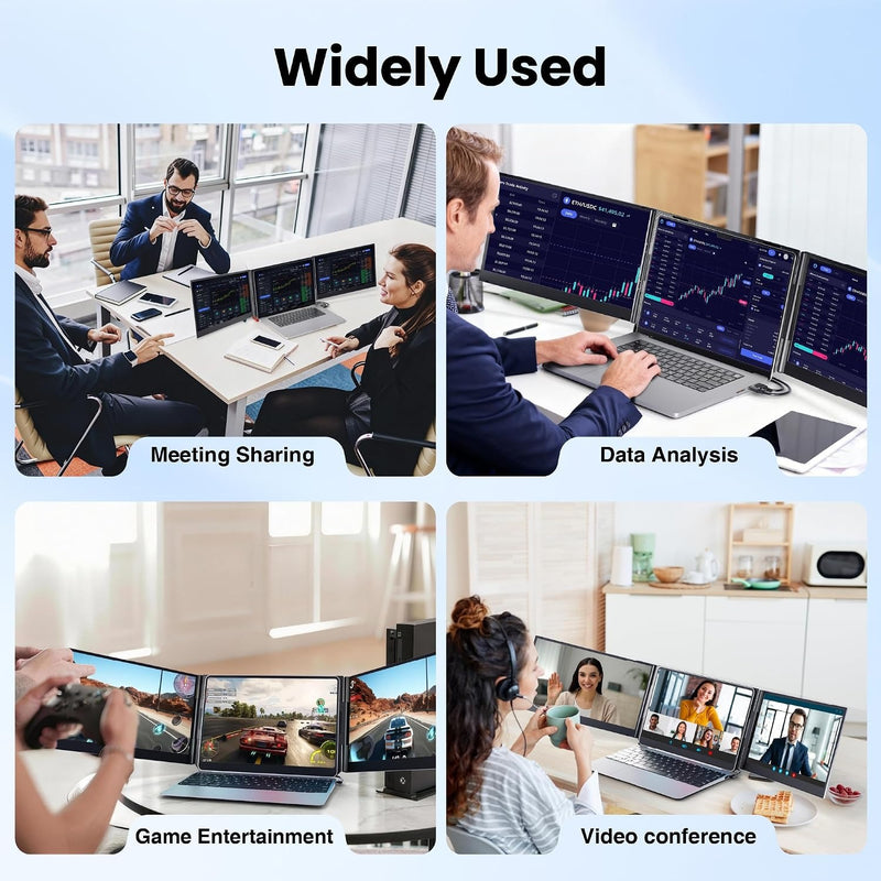 sharanix Laptop Screen Extender, 15.6" Ultra Light & Thin Triple Portable Monitor for Laptop with 1080P FHD IPS Display, Two Cable USB-C/HDMI Plug-Play Monitor Extender for Mac/Win/Android, Fits 13-17