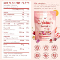 Nepeolithia Gomitas de calcio para mujer, 1500 mg de citrato de calcio con vitamina D3, K2, magnesio, zinc, boro y isoflavonas de soja, suplemento de calcio, vegano, cero azúcar, sabores mixtos de fru