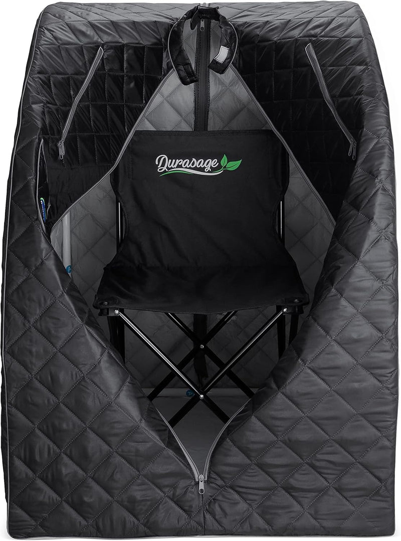 Durasage - Sauna de vapor portátil personal ligera para relajación en casa, con temporizador de 60 minutos, generador de vapor de 800 watts, silla incluida (negro)