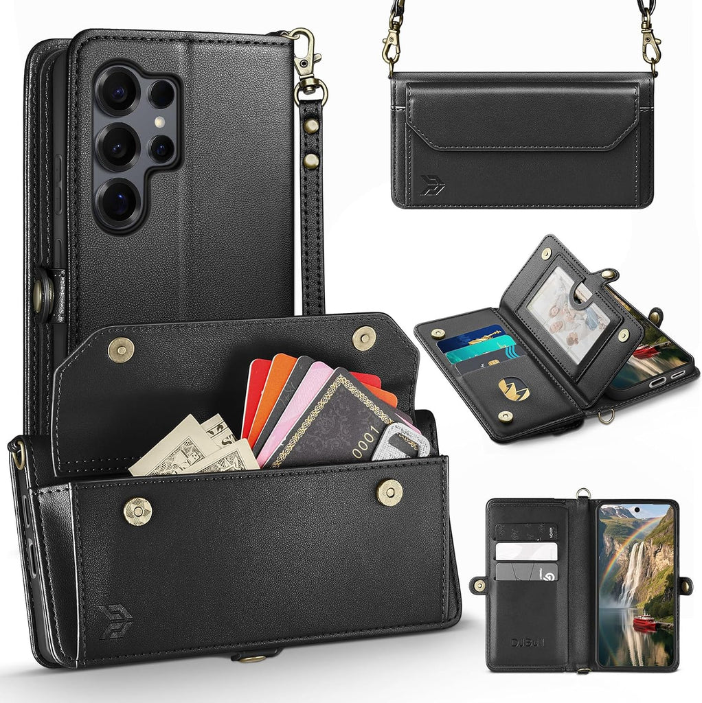 DJBull for Samsung Galaxy S25 Ultra Wallet Case with Card Holder, Shoulder and Wristlet Straps, Soft PU Leather, Magneti