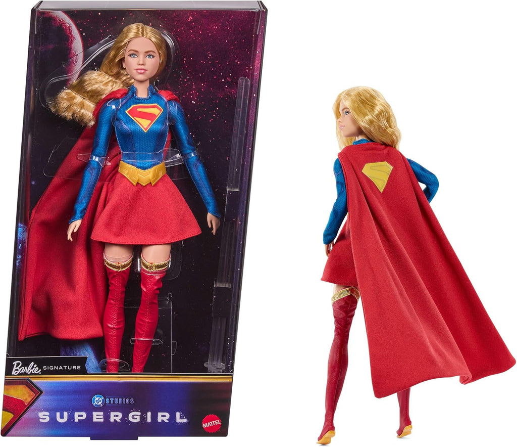 Barbie Signature DC Supergirl Fashion Doll, Blonde with Super Hero Costume & Cape, Collector Doll in Displayable Packaging & Doll Stand