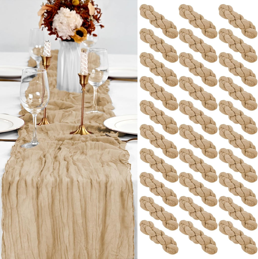 30 Pack Beige Table Runner 10Ft Cheesecloth Table Runner Boho Gauze Table Runners Romantic Long Sheer Fabric Cheese Clot