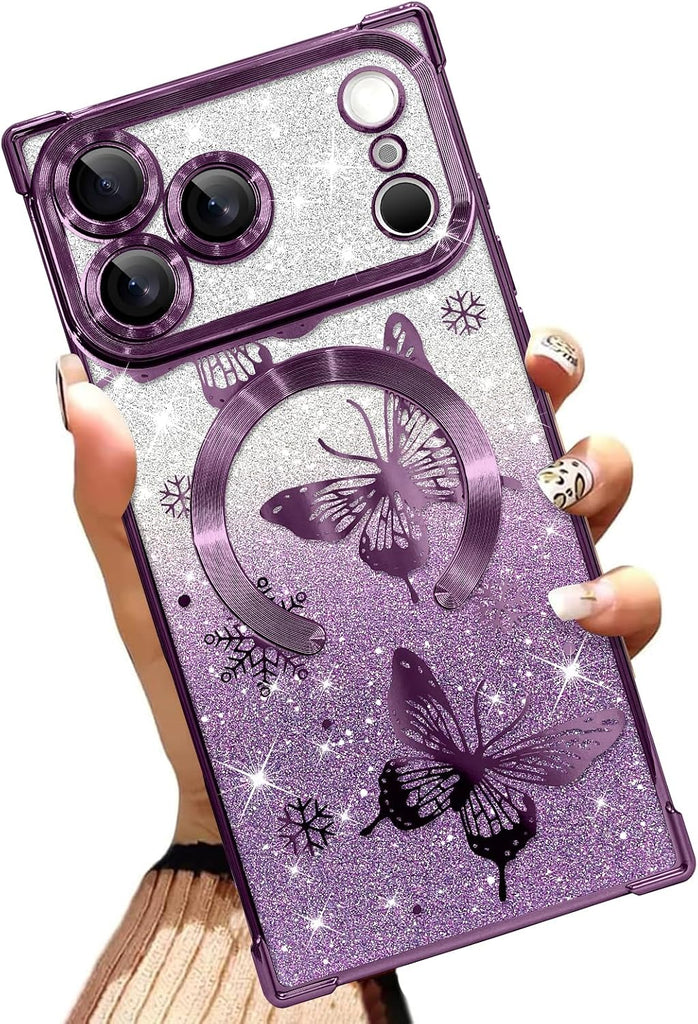 Illians Glitter Phone Case Made for iPhone 17 Pro Max, Purple Butterfly