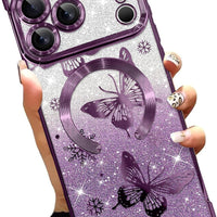 Illians Glitter Phone Case Made for iPhone 17 Pro Max, Purple Butterfly