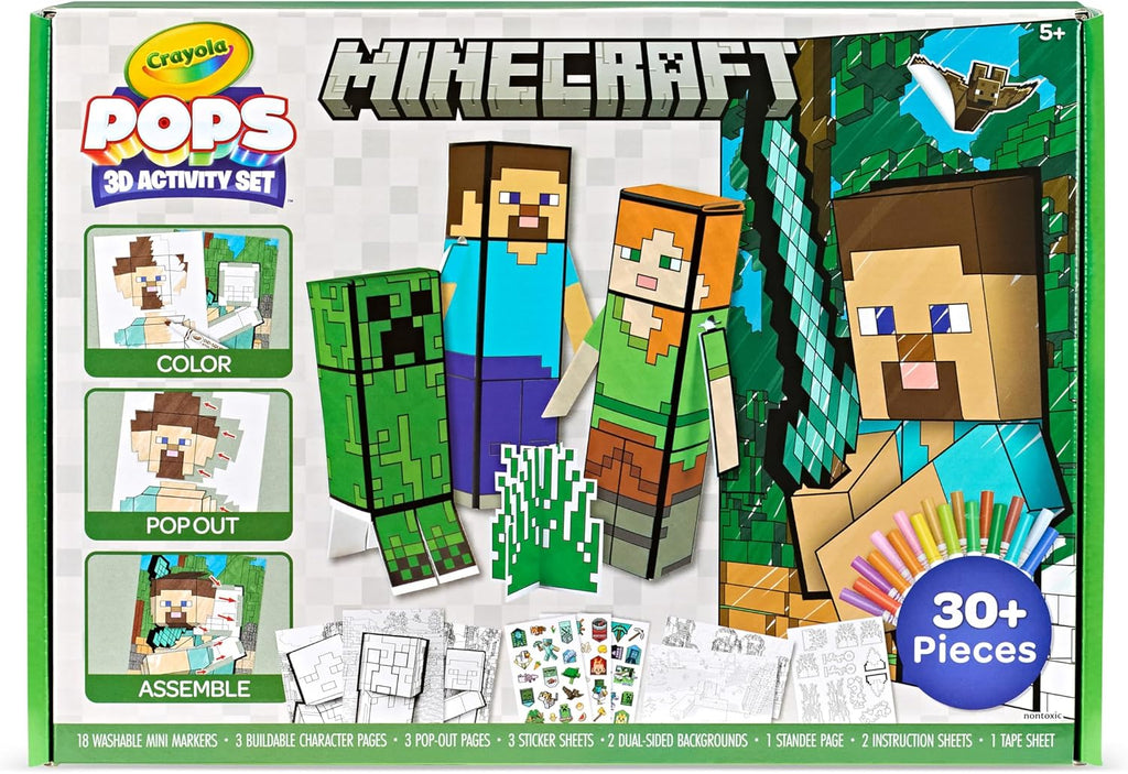 Crayola Minecraft POPs 3D Art Kit, Kids Screen Free Coloring Activity Craft